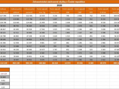 Statistika výjezdové činnosti ZZS ČR za rok 2020