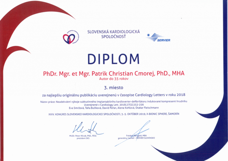 Ocenění za nejlepší originální práci publikovanou v prestižním odborném časopise za rok 2018